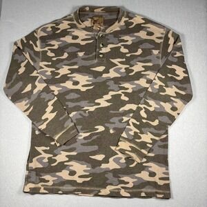 Mens 2X Thermal Henley Shirt Brown Camo Waffle Knit Long Sleeve Canyon Trail